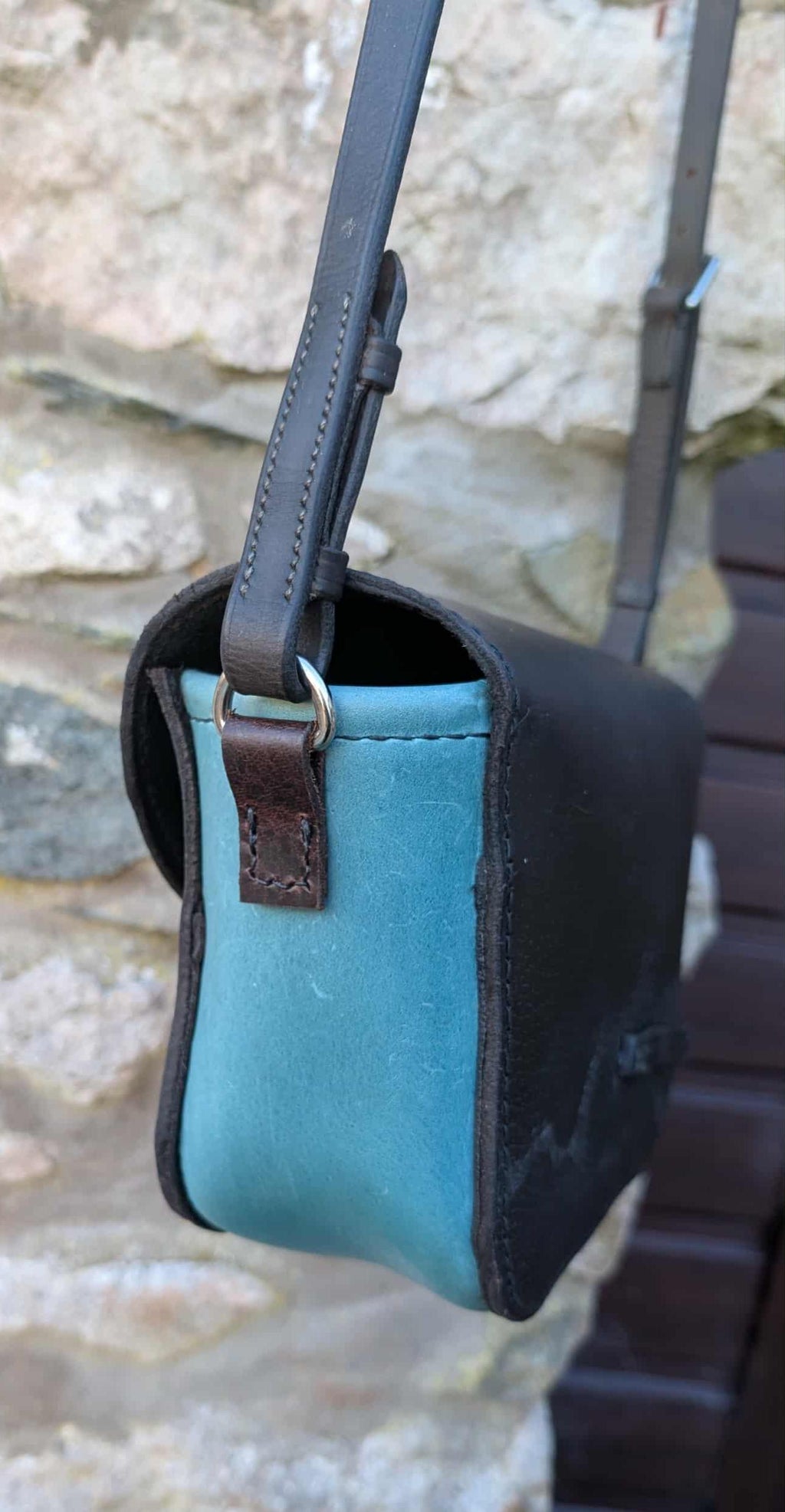 Repurposed Saddle Leather Contrast Crossbody Bag