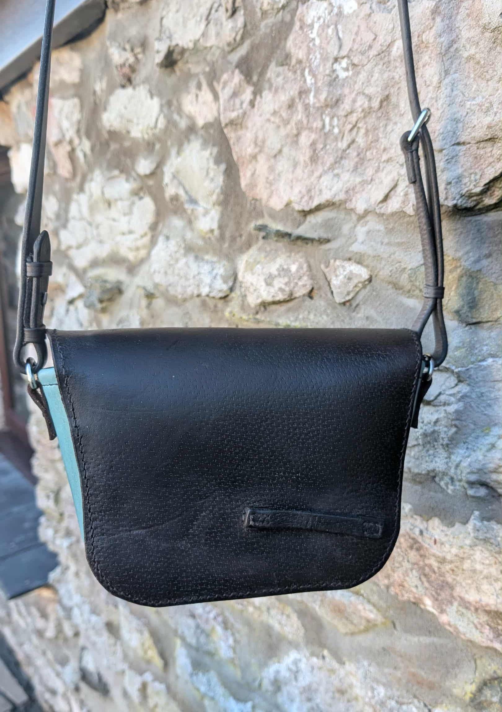 Repurposed Saddle Leather Contrast Crossbody Bag