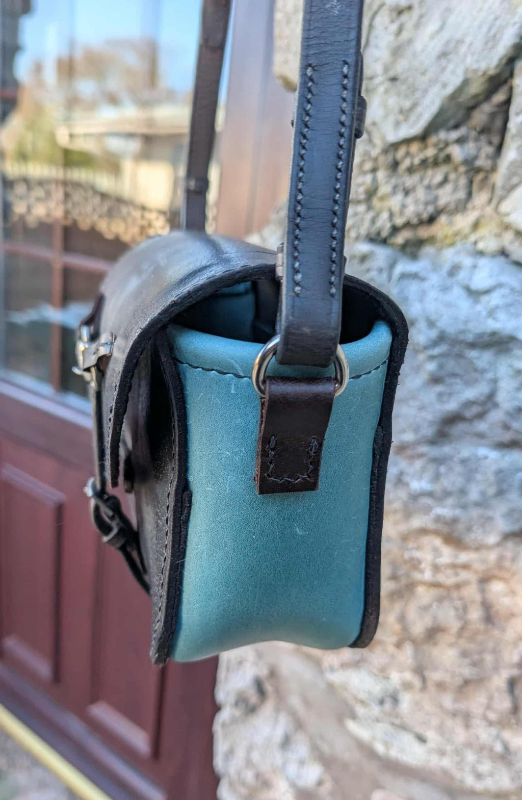 Repurposed Saddle Leather Contrast Crossbody Bag