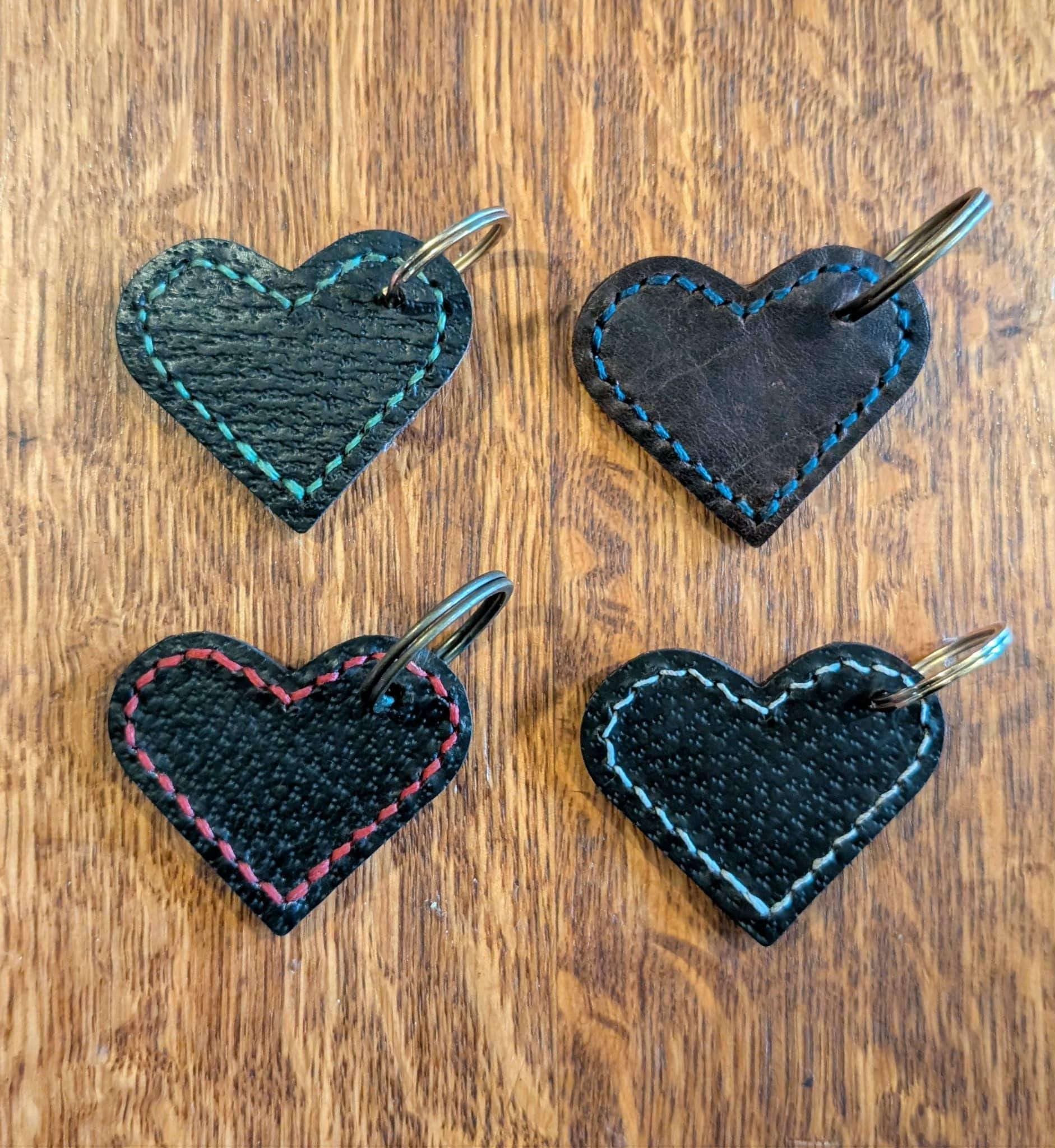 Repurposed Saddle Leather Stitch Large Heart Keyring