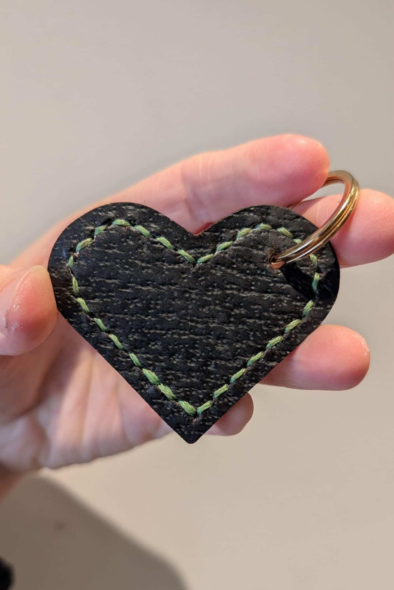 Repurposed Saddle Leather Stitch Large Heart Keyring